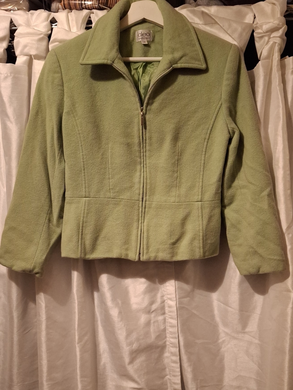 cleo Light Green Zip-Front Teddy Jacket